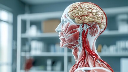 Poster - Human anatomy model displaying detailed nervous and circulatory systems.