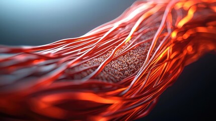 Poster - Abstract red strands create a dynamic and intricate design on a dark background.