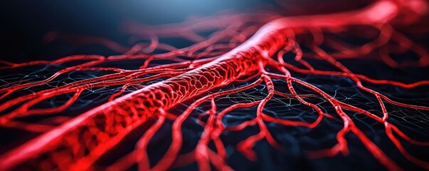 Poster - Red vein structure on dark background, close-up detailed view.