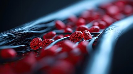 Poster - Red blood cells flowing in a vein against a dark background, showcasing circulation.
