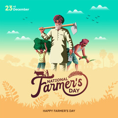 Happy Farmer's Day – A celebration of hardworking farmers. A vibrant scene set against a rural backdrop. Ideal for Farmer's Day greeting cards and vector illustration design.