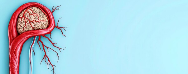 Poster - Human kidney anatomical structure, red color over pale blue background.