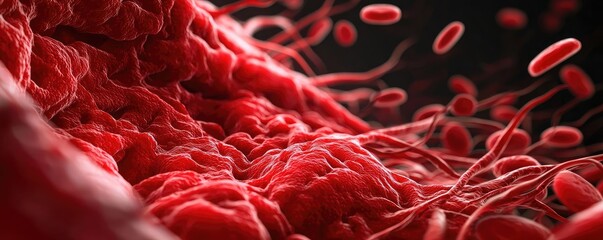 Poster - Close-up view of red blood cells and tissue under a microscope.