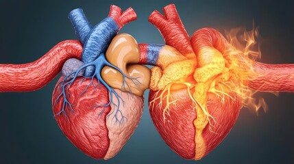 Poster - Heart anatomy illustration showcasing circulatory system components vividly.