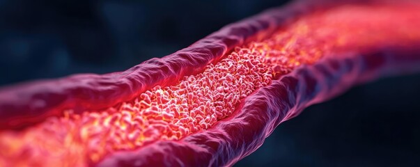 Poster - Close-up of a detailed, vibrant red blood vessel structure on a dark background.