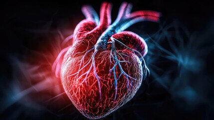 Aufkleber - Realistic human heart illustration with vibrant colors on a dark background.