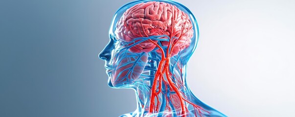 Poster - Human anatomy showing brain and vascular system in vibrant colors.