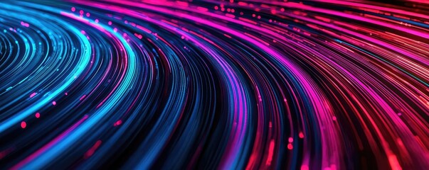 Poster - Colorful abstract wave pattern with vibrant light trails on dark background