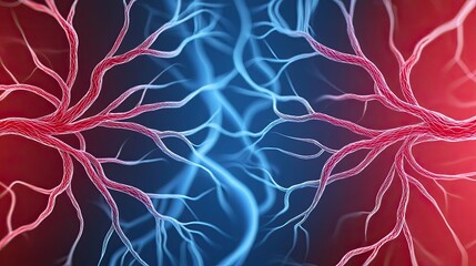 Poster - Abstract illustration of neural connections in red and blue colors on a dark background.