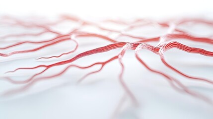 Poster - Abstract red fibers resembling neural networks on a white background.