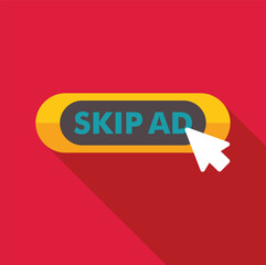 Poster - skip ad button being clicked by mouse cursor, concept of avoiding online advertisement