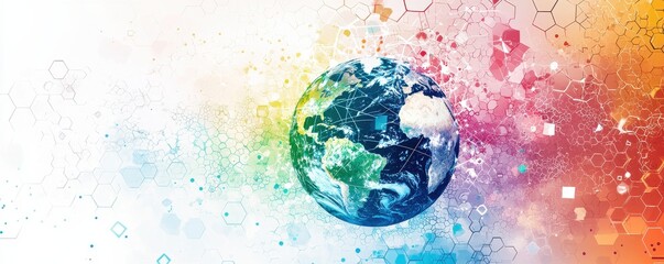 Poster - Abstract Earth globe with connected hexagons and vibrant colors