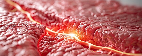 Poster - Close-up of textured surface with glowing crack, resembling biological tissue.