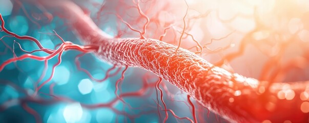 Poster - Close-up view of a neuron structure with vibrant colors and abstract background.