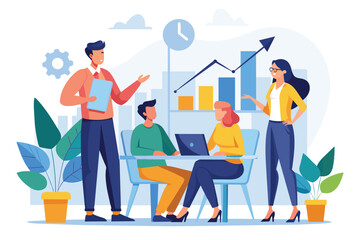 Poster - a group of entrepreneurs engages in a productive meeting focusing on business growth strategies, ent