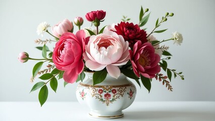 Poster - A vase filled with a variety of flowers, including pink and white flowers
