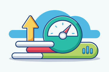 Poster - A simple illustration shows a speed gauge and an upward arrow, symbolizing fast upload performance, Fast uploading speed, simple illustration