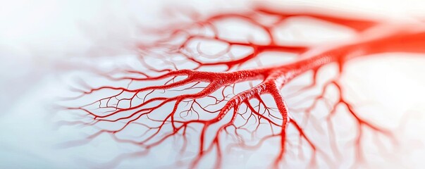 Poster - Close-up of intricate red vascular structure on a white isolate background.