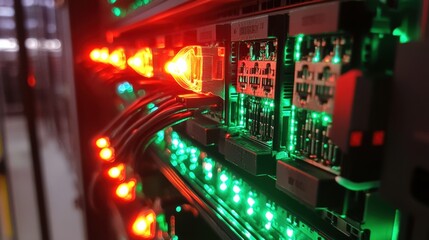 Poster - Close-Up of Rack-Mounted Servers in Data Center