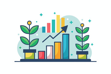 Poster - a modern graphic shows colorful bar graphs and plants symbolizing growth and data progression visual