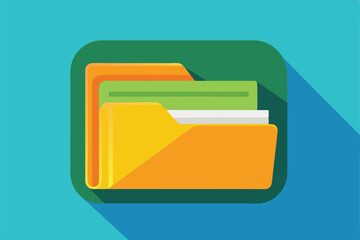 Poster - A vibrant flat illustration features a sleek folder icon showcasing multiple colored file sections, Flat illustration of a folder icon