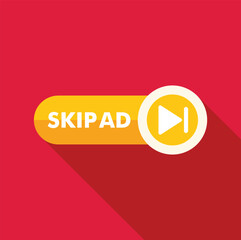 Fototapete - Yellow skip ad button with long shadow is displayed on red background, inviting viewers to bypass advertisement