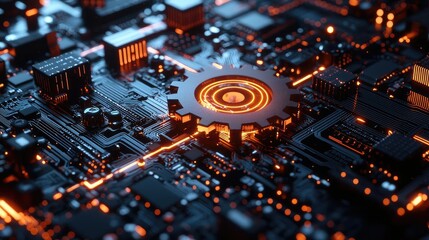 Aufkleber - Close-up of a circuit board with glowing elements and intricate details.