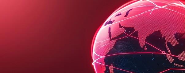 Poster - Digital globe with network connections on red gradient background.