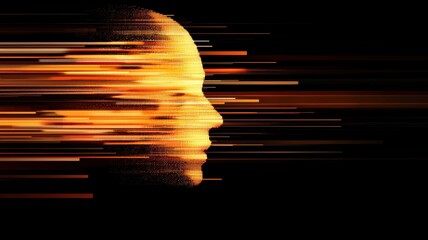 Poster - Abstract Concept of AI Transformation with Pixelated Head Silhouette Representing Speed and Innovation in Digital Art