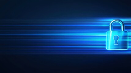 Poster - Digital Lock Symbolizing Security in a Dark Cyber Environment with Dynamic Blue Light Streams Representing Data Protection and Privacy