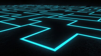 Poster - Futuristic Complex Grid of Interconnected Circuits with Neon Blue Lines Creating a Modern Architectural Design and Aesthetic Visual Effects in a Digital Environment