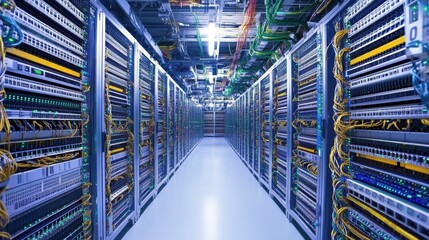 Poster - Modern Datacenter with Network Equipment and Cables
