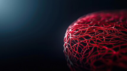 Poster - Close-up view of red and intricate cellular structures on a dark background.