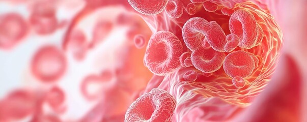 Poster - Close-up of red blood cells, showcasing detail and structure, artistic representation.