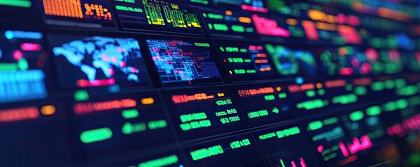 Poster - Colorful digital data displays on a futuristic interface, abstract technology background.