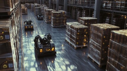 Poster - Robots Transporting Heavy Pallets in Warehouse Setting