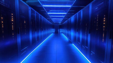 Poster - Dark Climate-Controlled Server Room with Blue Lighting