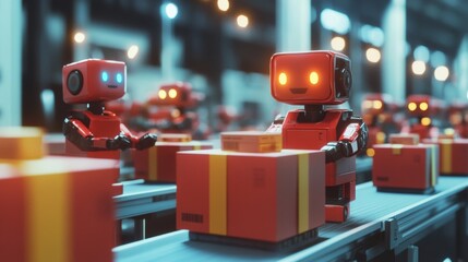Poster - Robots Sorting Packages by Size and Weight on Conveyor Belt