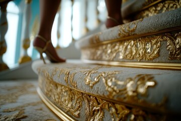  A close up of a woman's legs on a set of stairs