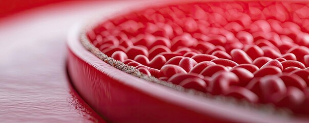 Poster - Close-up of red jelly beans arranged in a circular pattern on a vibrant surface.