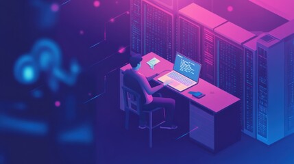Poster - Technician Working in Datacenter on Server Maintenance