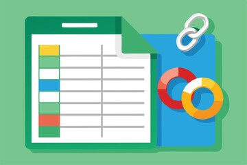 Poster - A detailed spreadsheet showcases vibrant charts and linked data elements for effective management, Customizable cartoon illustrations for spreadsheets.