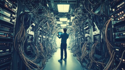 Poster - Technician Using Tablet in Server Room