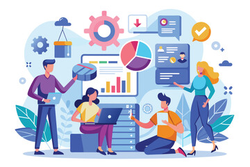 Poster - a group of individuals collaborate on effective data management strategies using technology in a wor