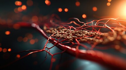 Poster - Close-up view of detailed blood vessel structure with glowing particles.