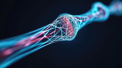 Poster - Abstract digital neuron structure with glowing blue and red connections.