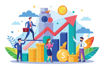 Poster - a creative depiction of a team strategizing to boost business profits through visual data analysis, 