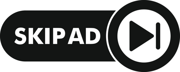 Fototapete - Black and white skip ad button enabling viewers to bypass commercials, enhancing user experience
