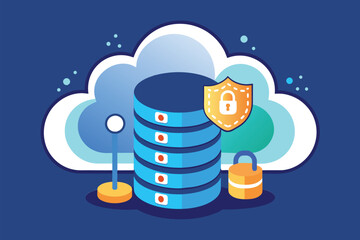 Poster - Implementing a cloud database ensures secure data storage solutions in the United States, Install cloud database for secure data storage, using a simple illustration.