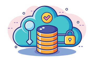 Poster - A modern cloud database setup is depicted, emphasizing secure data storage solutions for businesses, Install cloud database for secure data storage, using a simple illustration.